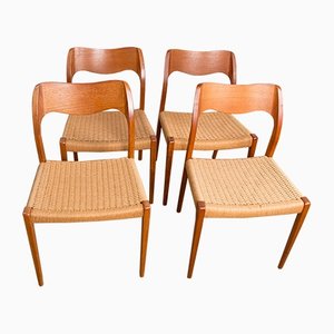 Mid-Century Danish Teak & Rope Model 71 Dining Chairs by Niels Moller for J.L. Mollers, 1960s, Set of 4