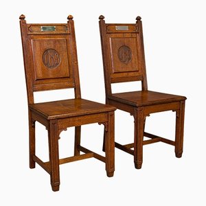 Antique English Victorian Oak Hall Chairs, Set of 2