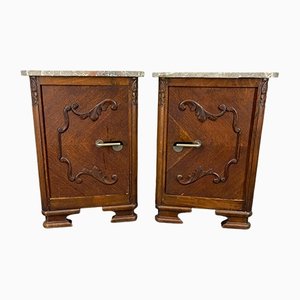 Antique French Bedside Cabinets with Marble Tops, Set of 2