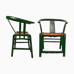 Chinese Horseshoe Armchairs in Green, Set of 2
