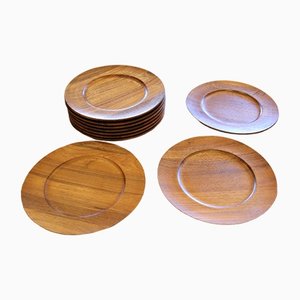 Vintage Teak Wooden Plates from Kronjyden, Denmark, Set of 10