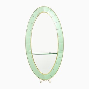 Italienischer ovaler Spiegel aus Messing & Kristallglas von Cristal Arte, 1950er