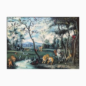 Adamo ed Eva cacciati dal paradiso, XX secolo, olio su tavola, in cornice