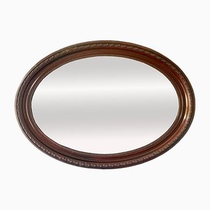 Vintage Oval Bevelled Mirror With Wooden Frame