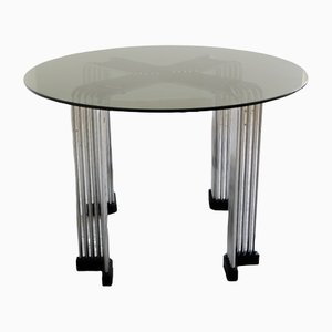 Chromed Rod Table with Smoked Glass Top, Italy, 1970s