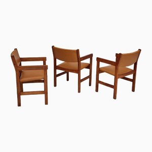 Leather & Beech Armchairs by Hans J. Wegner for Getama, 1960s, Set of 3