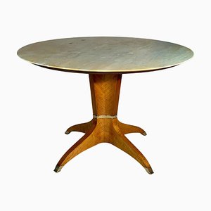 Mid-Century Italian Table with Marble Top and Brass Feet
