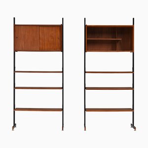 Italian Wall Units or Room Dividers in Teak and Brass, 1950, Set of 2