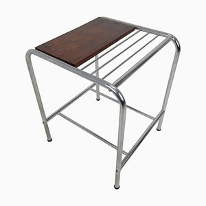 Functionalist Chrome & Wood Side Table, 1950s