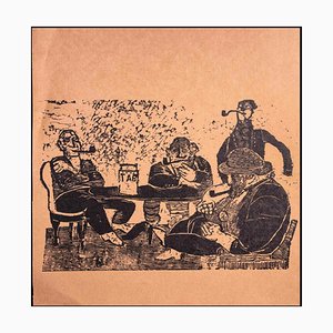 Unknown, Men Who Smoke the Pipe, Original Woodcut Print, Early 20th-Century