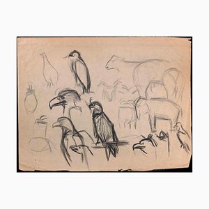 Pájaros, dibujo original, principios del siglo XX