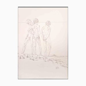 Anthony Roaland, Teens at the Beach, Original Drawing, 1982