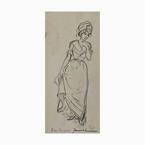 Pierre Georges Jeanniot, mujer, dibujo original, principios del siglo XX