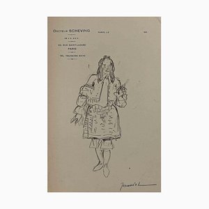 Pierre Georges Jeanniot, hombre disfrazado, dibujo original, principios del siglo XX