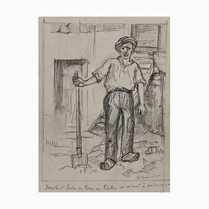 Pierre Georges Jeanniot, Worker, Original Drawing, Early 20th-Century