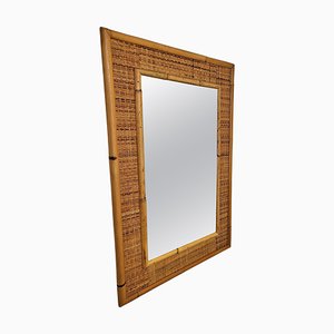 Miroir Style Riviera Mid-Century en Bambou et Rotin de Dal Vera, Italie, 1970s