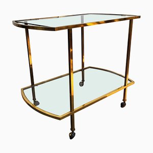 Italian Two-Tier Brass and Glass Bar Cart with Dark Glass Top by Milo Baughman, 1960s