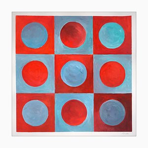 Natalia Roman, habitación roja con azulejos, 2022, acrílico sobre papel de acuarela