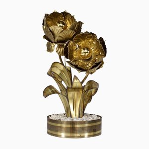 Brass Flower Table Lamp by Maison Jansen