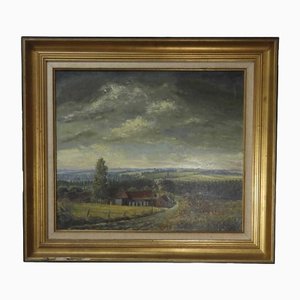 A. Eeman, Houses in Panoramic Landscape, Oil on Canvas, Framed