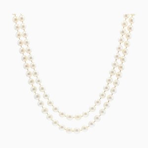 Collar de dos hileras de perlas cultivadas blancas, años 70