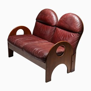 Walnuss und Leder Arcata 2-Sitzer Sofa von Gae Aulenti für Poltronova, 1968