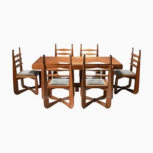 Amsterdamse School Oak Dining Table and Chairs, Set of 7