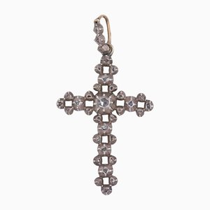 Silver Cross Pendant with Rosette Cut Diamonds, 1800s