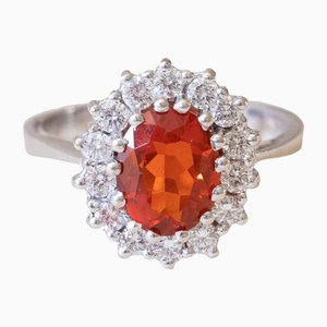 Vintage 14k White Gold Daisy Ring with Fire Opal, 1970s