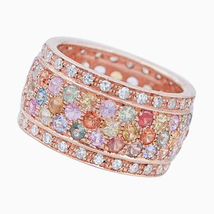 14 Karat Rose Gold Band Ring with Sapphires and Diamonds