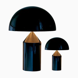 Grande et Petite Lampe de Bureau Atollo Noire par Vico Magistretti pour Oluce, Set de 2