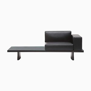 Wood and Black Leather Refolo Modular Sofa by Charlotte Perriand for Cassina