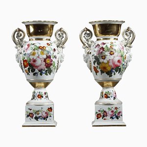 Vases en Porcelaine de Paris à Décoration Florale, Set de 2