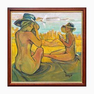 Mary Piercy Hornsey, Two Nudes Sunbathing, 1985, Öl auf Leinwand, Gerahmt