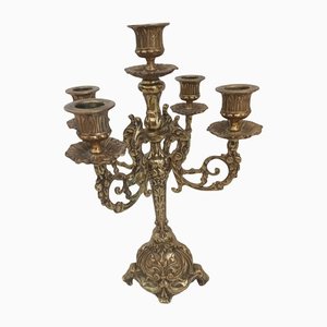 Antique French Ornate Embossed Candelabra in Brass