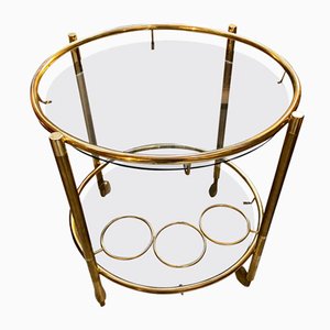 Modern Italian Brass Round Bar Cart, 1970s