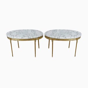 Marble and Brass Coffee Tables by Maison Hettier & Vincent, France, 1970s, Set of 2
