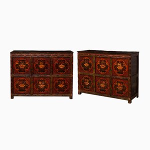 Antique Tibetan Painted Cabinets, Set of 2