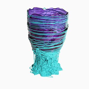Clear Purple and Matt Turquoise Spaghetti Vase by Gaetano Pesce for Fish Design
