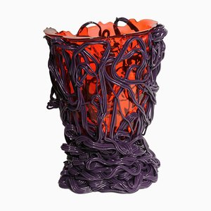 Special Clear Red and Matt Purple Spaghetti Vase by Gaetano Pesce for Fish Design