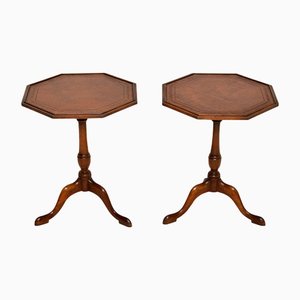 Antique Leather Top Side Tables, Set of 2