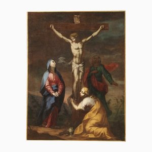 Crucifixion Painting, 18th-Century, Oil on Canvas, Framed