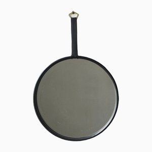 Black Leather Round Mirror