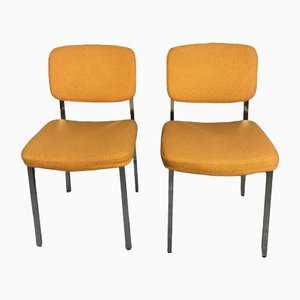 Vintage Beistellstühle aus verchromtem Metall & gelber Wolle, 1970er, 2er Set