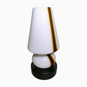 Petite Lampe de Bureau Space Age en Verre de Murano Opalin et Marbre de Style Carlo Moretti