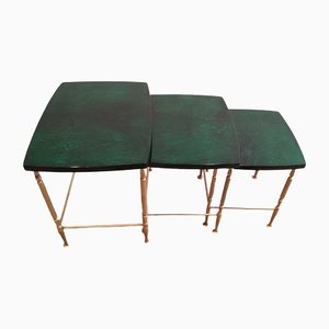 Tables Gigognes Vertes par Aldo Tura, 1975, Set de 3