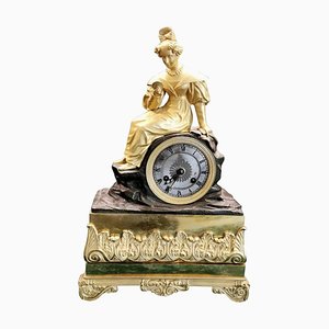 French Louis XVI Style Parigina Mantel Clock in Gilded Bronze