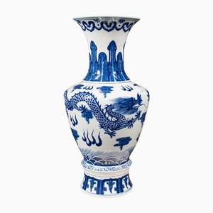Vase à Fleurs Vintage Blanc et Bleu, Chine