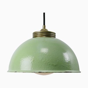 Vintage Brass and Enamel Pendant Light with Frosted Glass