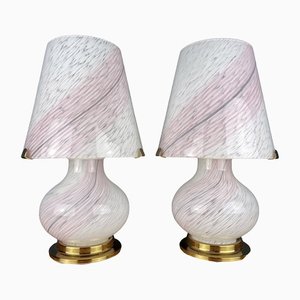 Lámparas de mesa Mushroom de cristal de Murano, años 70. Juego de 2